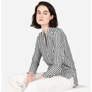 Everlane tunic Sz 00 high low hemline 3/4‎ sleeve striped green white cotton